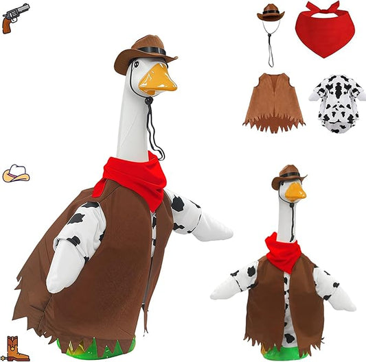 Porch Goose Outfits for 23” High Plastic Goose Cowboy Outfits Clothes for Cement Goose for Indoor Outdoor Garden Yard Lawn Patio Art Decor