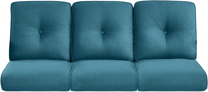 Pop 22x25/22x24 Outdoor Cushions for Patio Couch Chairs Set of 3 - High Back Comfy Outside Seat Cushions for Wicker Rocker Glider Loveseat 3-Seater Sectional Sofa - Peacock Blue/Button