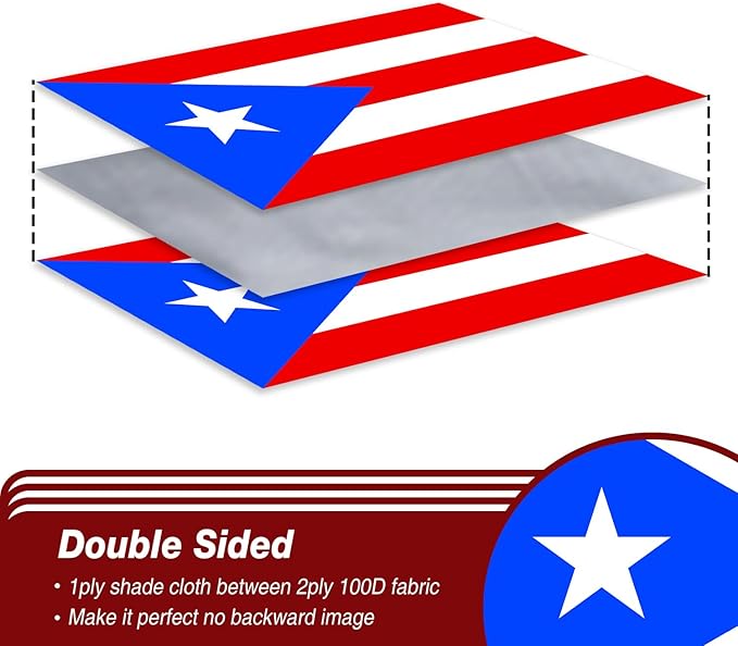 Puerto Rico Flag 3x5 ft Outdoor, Double Sided 3 Ply Heavy Duty Puerto Rico National Country Flag, 100% Quality Polyester Puerto Rican Banner with Brass Grommets 4 Rows Stitches