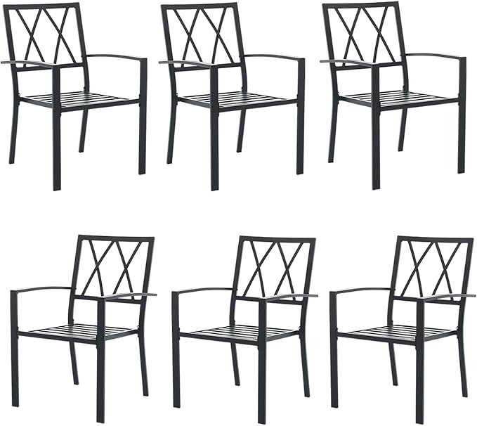 Outdoor Dining Chairs Set of 6, Aluminum Frame Stackable Patio Dining Chairs with Armrest, Wrought Iron Patio Bistro Chairs for Lawn, Backyard, Garden, Porch