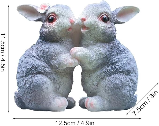 Garden Statues Bunny Decor Resin Dance Rabbit Figurine Cute Fairy Garden Decor Outdoor Statues for Patio Yard Porch Balcony Gifts for Women Mom Grandma Grey
