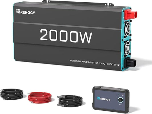 2000W Pure Sine Wave Power Inverter, 12V DC to 120V AC, 4000W Peak Power, 16.4FT Remote Controller, Solar/Car/RV Inverter for Emergency Backup, Off-Grid Living, Camping, Truck, Outdoor