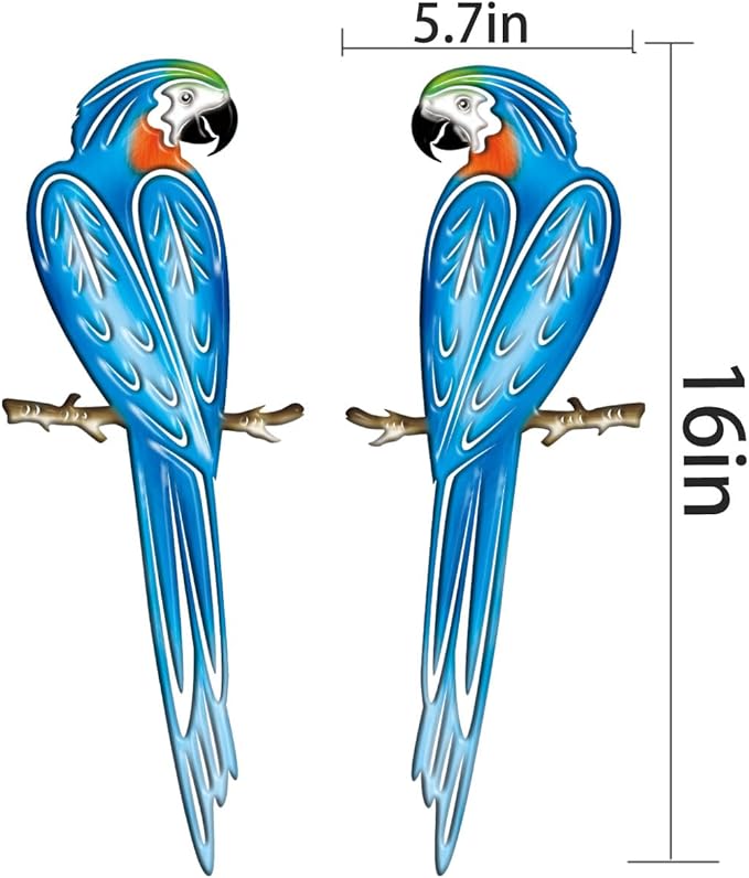 EiGreen Metal Bird Wall Art Decor 3D Outdoor Parrot Sculpture, Hanging Decor Suitable for Gardens, Fence, Patio, Living Room, Bedroom, Yard