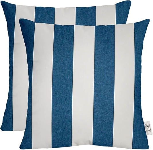 RSH DECOR: Sunbrella Square Throw Pillows Set of 2 | 20" x 20" | Water and Fade-Resistant Performance Fabric | Outdoor Pillow Covers with Down-Alternative Inserts | Cabana Regatta