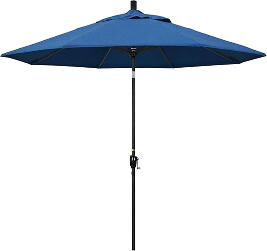 California Umbrella 9' Rd Pacific Trail Series Aluminum Patio Umbrella, Crank Lift, Push Button Tilt, Black Finish, Sunbrella Regatta Fabric