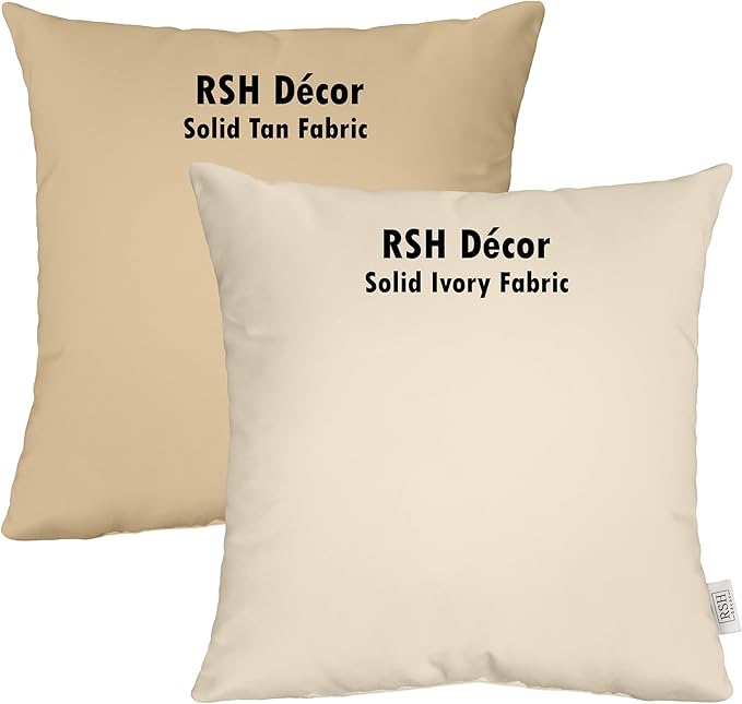 RSH DECOR: Square Throw Pillows Set of 4 | 17” x 17” | All-Weather Spun Fabric | Water and Fade-Resistant | Outdoor Accent Pillows for Patio Furniture | Tan