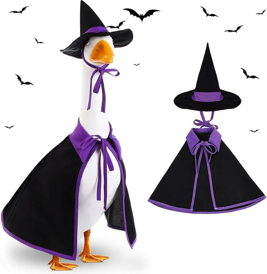 Halloween Porch Goose Outfit Set for 23'' Plastic Statue Lawn Porch Goose Clothes with Cloak Hat Costume for Indoor Outdoor Patio Yard Lawn Art Decor(Purple)