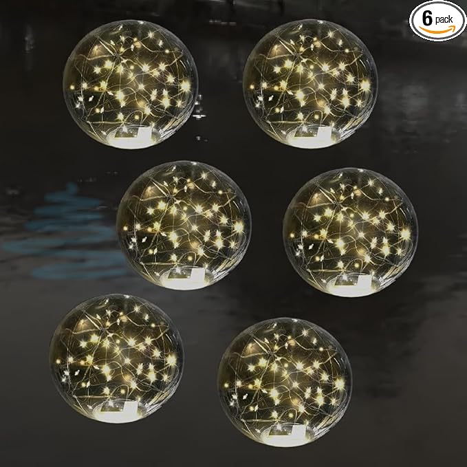 Solar Powered Floating Pool Lights - 14" Inflatable Waterproof Floating Light UP Pool Glow Balls, 3000K Warm-White Led Pool Lights That Float for Party Decorations, Outdoor Patio Detor (6)