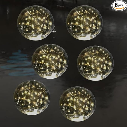 Solar Powered Floating Pool Lights - 14" Inflatable Waterproof Floating Light UP Pool Glow Balls, 3000K Warm-White Led Pool Lights That Float for Party Decorations, Outdoor Patio Detor (6)