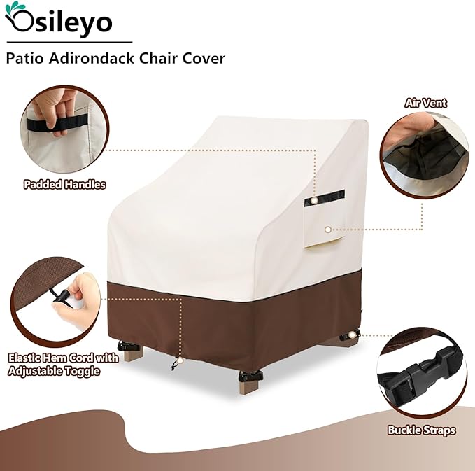 Adirondack Chair Covers 2 Pack,Waterproof Heavy Duty Patio Furniture Cover for Outdoor Chair Size 32 W x 35 D x 36 H inches,Beige & Brown
