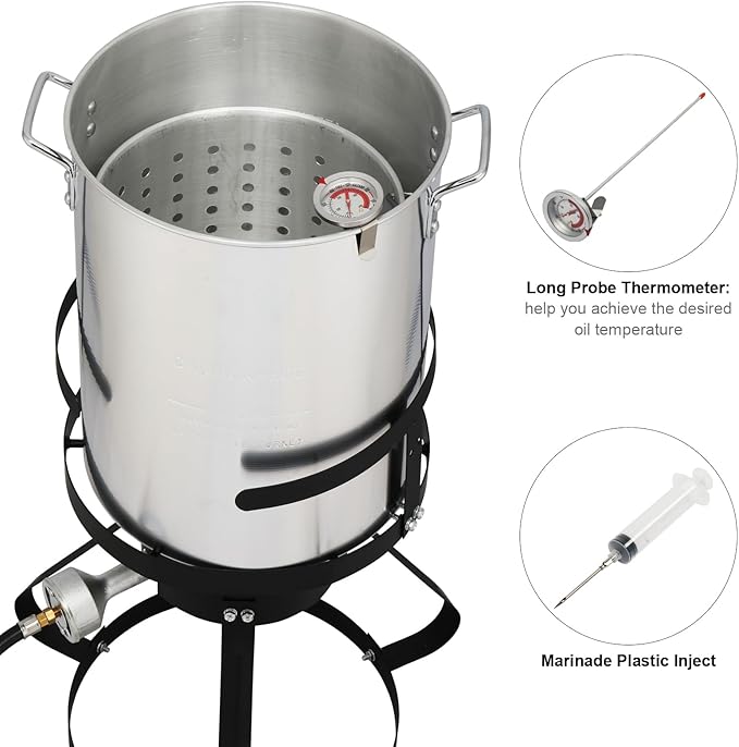 30QT Turkey Fryer & 10QT Fish Fryer, Outdoor Turkey Deep Fryer Pot Set Seafood Boiler Kit,4-Pcs Cooker Set, Gas Fryer Boiler Steamer with 54,000 BTU Burner,Turkey Rack for Backyard & Outdoor Cooking