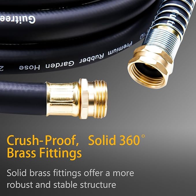 Garden Hose 75FT x 3/4”, Heavy Duty Rubber Hose, Water Hose with Five-Layered Braiding, Hot/Cold Water, 1000PSI Burst, 200PSI Working (Black)
