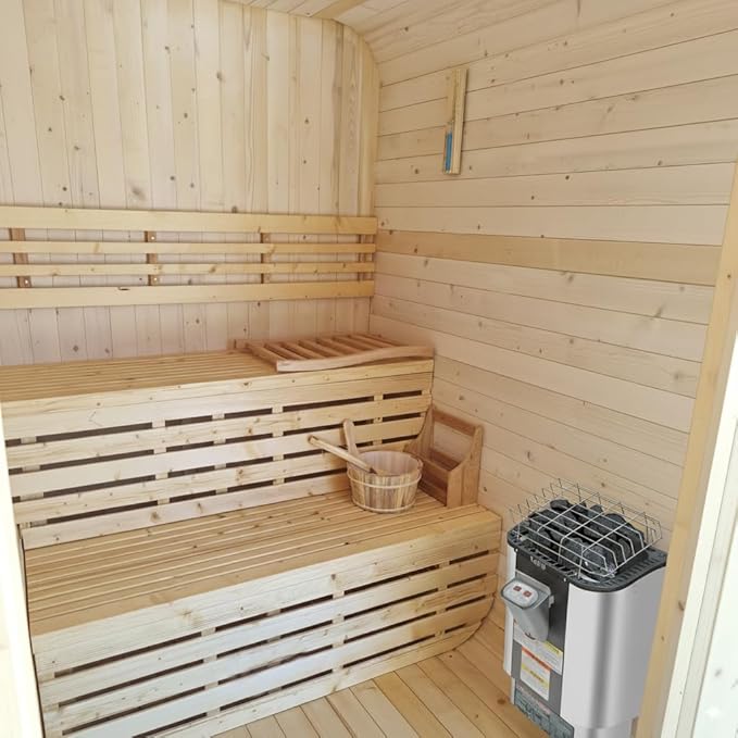 Square Outdoor Sauna, Canadian Spruce Sauna 6 Person, 220V 6KW ETL Toule Heater, Waterproof System, Large Glass Windows, Double Reinforcement, Milk White(0-195 °F)