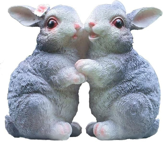 Garden Statues Bunny Decor Resin Dance Rabbit Figurine Cute Fairy Garden Decor Outdoor Statues for Patio Yard Porch Balcony Gifts for Women Mom Grandma Grey