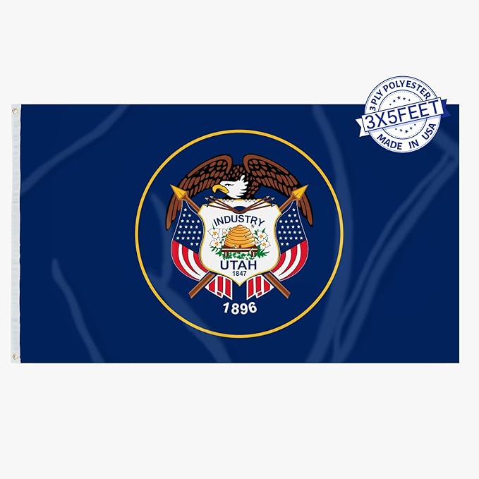 AMZFLAG Utah State Flag 3x5 ft Outdoor Heavy Duty Double Sided 3 Ply UT Utah Flags with 2 Brass Grommets Thick Material