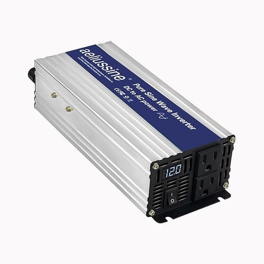 600W Pure Sine Wave Inverter-12V DC to 110V 120V AC Power Converter with 2 AC Outlets, 12 Volt Power Inverter for Truck, Rv, Camping, Home, Emergency Power