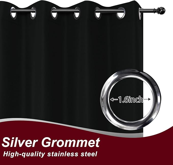 HolidayIdeas Grommet Outdoor Curtains for Patio Waterproof 8 Pcs All Weather Balcony Black Outside Curtains for Apartments, Gazebo, Pergolas, Porch, 54x108 Inch