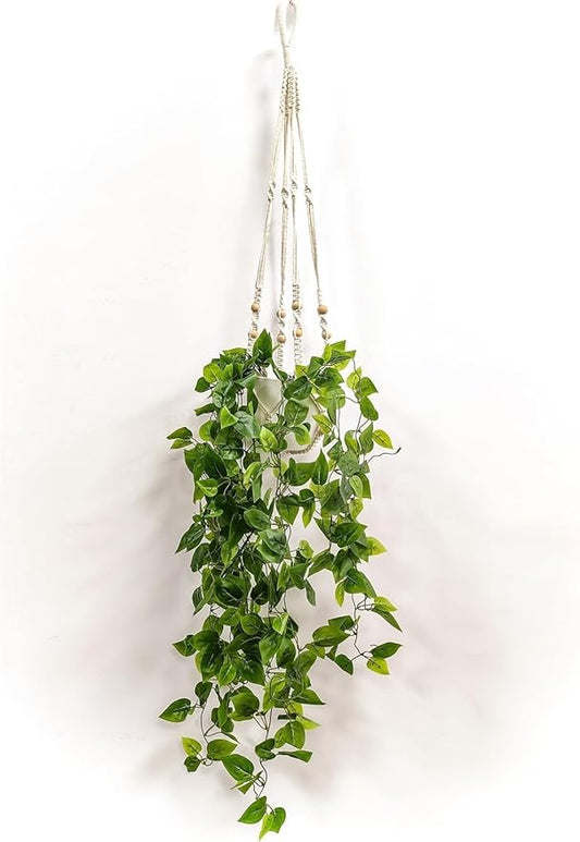 2 Packs Fake Hanging Plant with Pots for Home Decor Artificial Hanging Basket Plants Macrame Plant Hanger with Faux Vines Greenery for Bedroom Bathroom Room Wall Boho Decor Indoor Outdoor