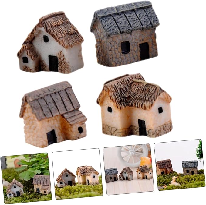 Fairy Garden Mini House Accessories, Miniature Village Hut Figurine Cottage, DIY Micro Landscape Decor Ornaments for Bonsai, Succulent Planting (B)