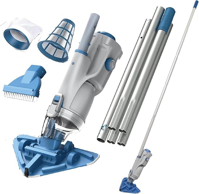 KOKIDO 2025 Cordless Pool Vacuum with 72” Pole, Standard & Fine Interchangeable Filters, Ideal for spot Cleaning, 2 Vac Heads, Spot Clean, for Small Above & Inground Pools, Spas Hot Tubs XV320
