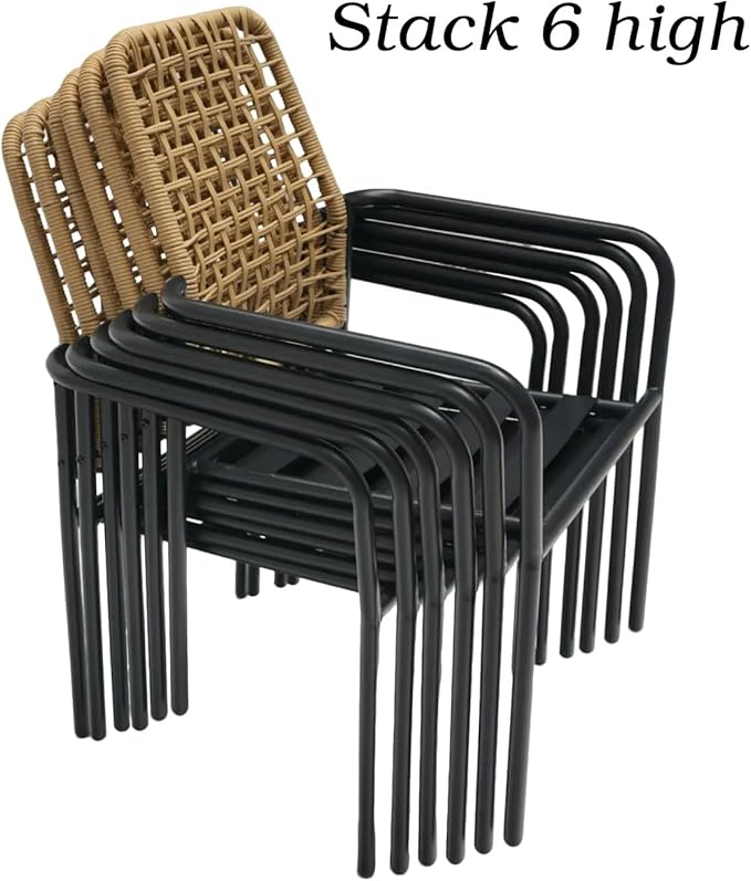 Stackable Rattan Patio Chairs and and Rectangle Dinig Table Set of 6 with 63"x38" Table All-Weather