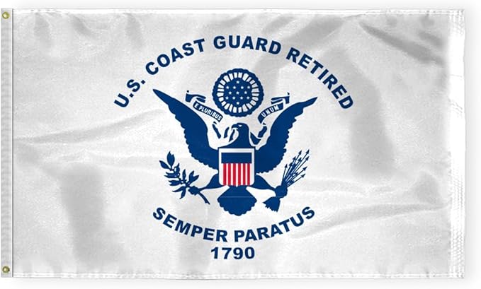 AGAS USCG Coast Guard Retired Boat Flag 12x18 inch - Printed 200 Denier Nylon - Double Stitched Edges Canvas Header Brass Grommets - Indoor/Outdoor United States Coast Guard Retired Boat Flag