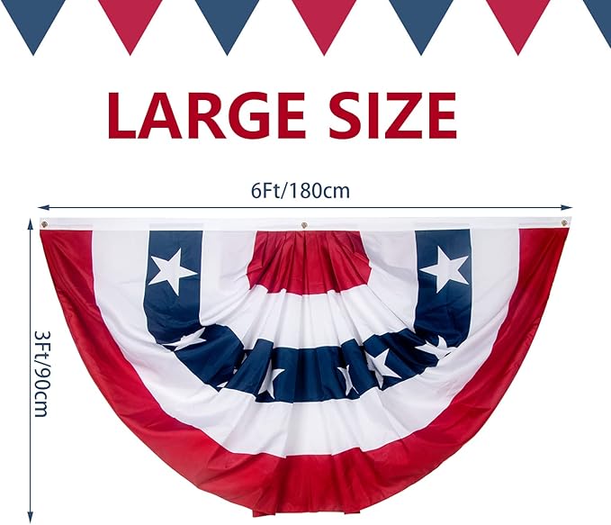 3x6 Ft USA Pleated Fan Flag, American US Flag Bunting for Outside, Patriotic Half Fan Banner Flag with Brass Grommets for 4th of July Indoor Outdoor Decorations,6 pack