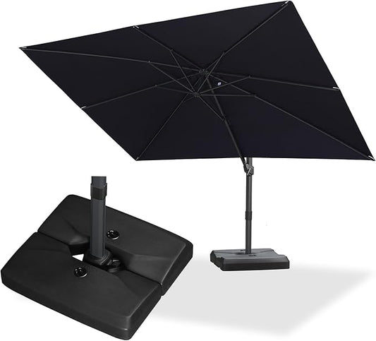 PURPLE LEAF 9' × 11.5' Patio Cantilever Umbrella with Base Outdoor Rectangle Adjustable Offset Umbrellas with 360-degree Rotation and 8 Heavy Duty Metal Ribs for Garden Deck Pool Navy Blue