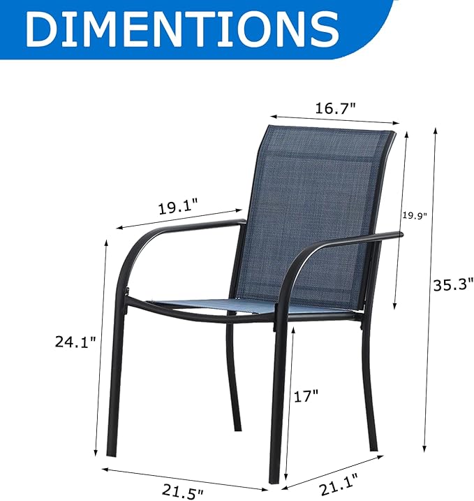 Outdoor Dining Chairs Set of 4, Stackable Patio Chairs with Textilene Fabric, Lightweight Garden Chairs for Poolside, Backyard, Camping, Dark Blue