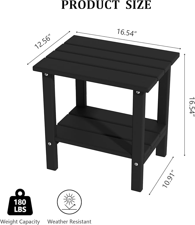 OTSUN Weather Resistant Outdoor Side Tables Set of 2, Adirondack HDPE Small Outdoor Table, 2-Tier Small Patio Tables for Outside or Indoor, Black