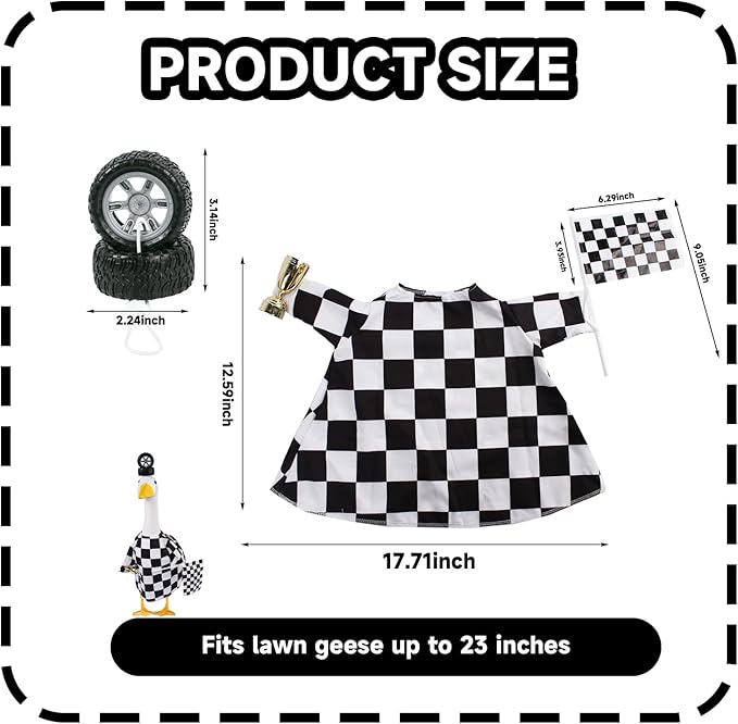 Porch Goose Outfits Cement Goose Race Car Driver Costume Clothing Racer Jumpsuit Clothes Goose Racing Suit Accessories