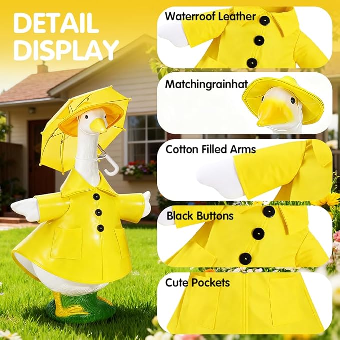 3 Pcs Set Back to School Geese Outfit Set, Raincoat Gooses Outfit Porch Clothes Cute Costume Outfit for 23" Lawn Decor Outdoor Garden Patio Statue