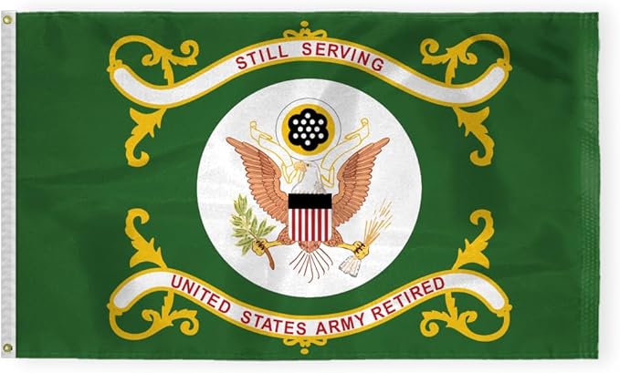 AGAS US Army Retired Flag 2x3 Ft - Printed Single Sided Polyester - Stitched Edges Polyester Header Plated Grommets - Indoor Army Retired Flag
