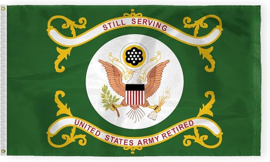 AGAS US Army Retired Flag 2x3 Ft - Printed Single Sided Polyester - Stitched Edges Polyester Header Plated Grommets - Indoor Army Retired Flag