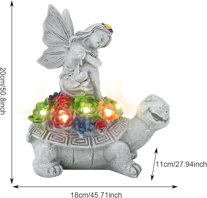 Solar Fairy Garden Statue, Angel Fairy on Solar Turtles for Outdoors with LED Lights, Garden Angels Outdoor Statue, Balcony Lawn Yard Decor Gift for Mom Grandma