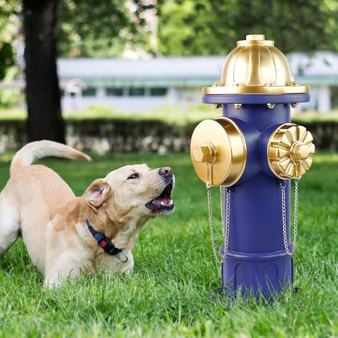 Dog Fire Hydrant Pee Post Puppy Pee Training Post Garden Statue, Blue & Gold Fire Hydrant Outdoor Figurines Decor for Yard Garden Lawn Patio (Large)