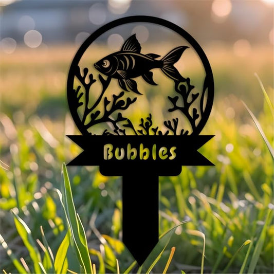 Custom Fish Metal Memorial Plque,Personalized Fish Remembrance Stake,Fish Loss,Grave Markers,Outdoor Garden Yard Sign 12inch
