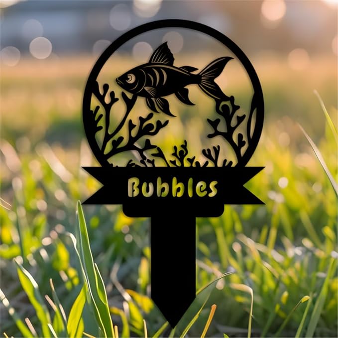 Custom Fish Metal Memorial Plque,Personalized Fish Remembrance Stake,Fish Loss,Grave Markers,Outdoor Garden Yard Sign 16inch