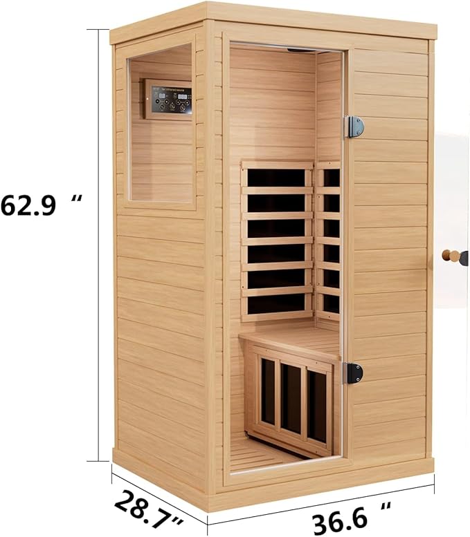 Infrared Sauna, 1 Person Infrared Sauna, Low EMF Indoor Sauna, Far Infrared Saunas for Home, 1050W,Canadian Hemlock,Smart Display,Bluetooth,Reading Lamp