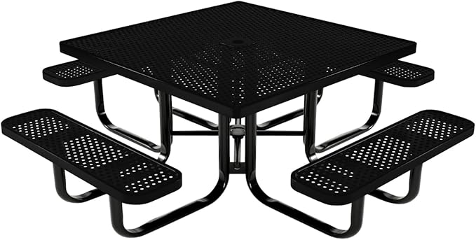 COATEDOUTDOORFURNITURE Heavy-Duty Portable Outdoor Kids Table with Umbrella Hole, Punched Steel Kids Picnic Table, Commercial-Grade, Made in America (46 in, Square, Childrens, Textured Black)