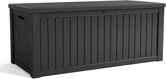 Vixzen 180 Gallon Resin Deck Box, Lockable Outdoor Storage Box for Patio Cushions Storage Furniture,Garden Tools, Pool Supplies, Weatherproof and UV Resistant- Black