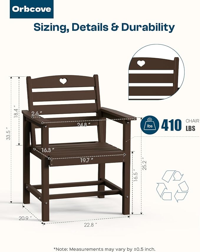 HDPE 2-Piece Outdoor Dining Chairs, Weather-Resistant Heart-Cutout Design Patio Dining Chairs, Outdoor Furniture for Lawn, Patio, Porch, Deck, Poolside, Yard (Mahogany)