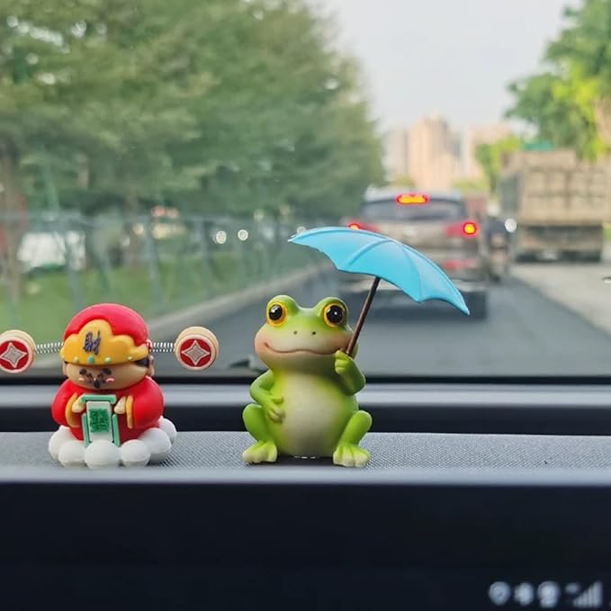 Frog Figurine with Umbrella, Decorative Outdoor Statue Set of 2,Collection Miniature Fairy Garden Home,Garden, Indoor Outdoor Decoration (A Pair of Frogs)