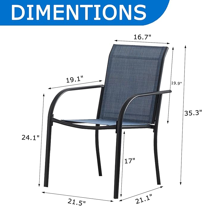 Outdoor Dining Chairs Set of 2, Stackable Patio Chairs with Textilene Fabric, Lightweight Garden Chairs for Poolside, Backyard, Camping, Dark Blue