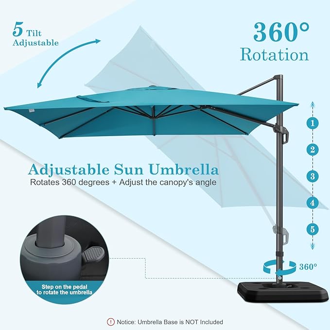 Hotime 10x10ft Large Cantilever Patio Umbrellas - Upgrade and Intensify - with 360 Rotation and 5 Angles Adjustment - Aluminum Offset Pool Umbrella Square Outdoor Umbrella for Patio Garden