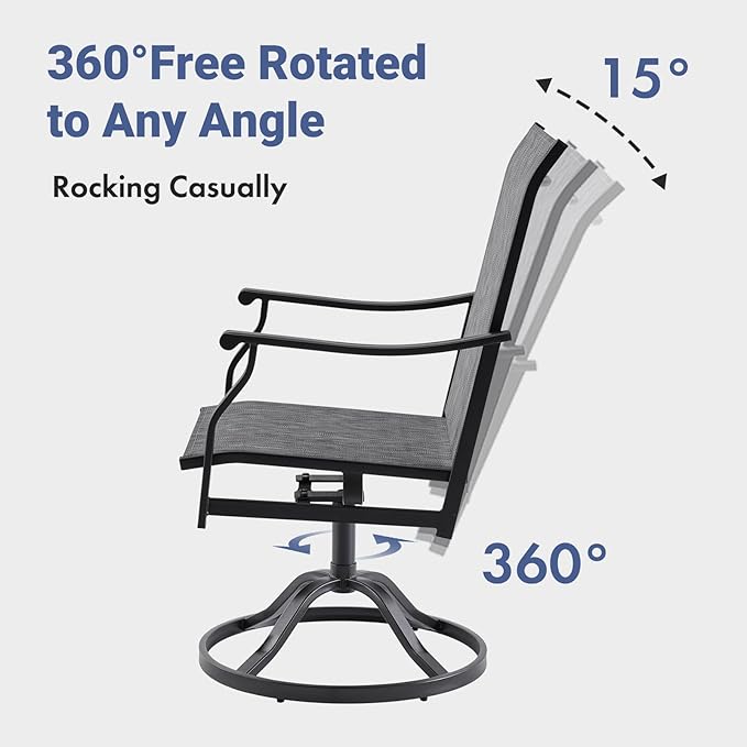 Soohow Outdoor Dining Chairs Set of 2, 360°Swivel Patio Dining Chair with Textilene Fabric, Outdoor Metal Armchair All Weather Resistant, Ergonomic Comfort, Perfect for Patio, Backyard, Balcony