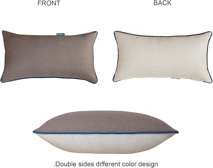 Rectangle Outdoor Lumbar Pillows, 10x18 inches Waterproof Patio Pillows, Decorative Waist Pillows for Outdoor Furnitures, Set of 2, (Brown and Beige)
