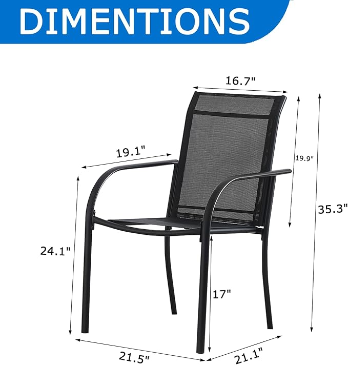 Outdoor Dining Chairs Set of 6, Stackable Patio Chairs with Textilene Fabric, Lightweight Garden Chairs for Poolside, Backyard, Camping, Black