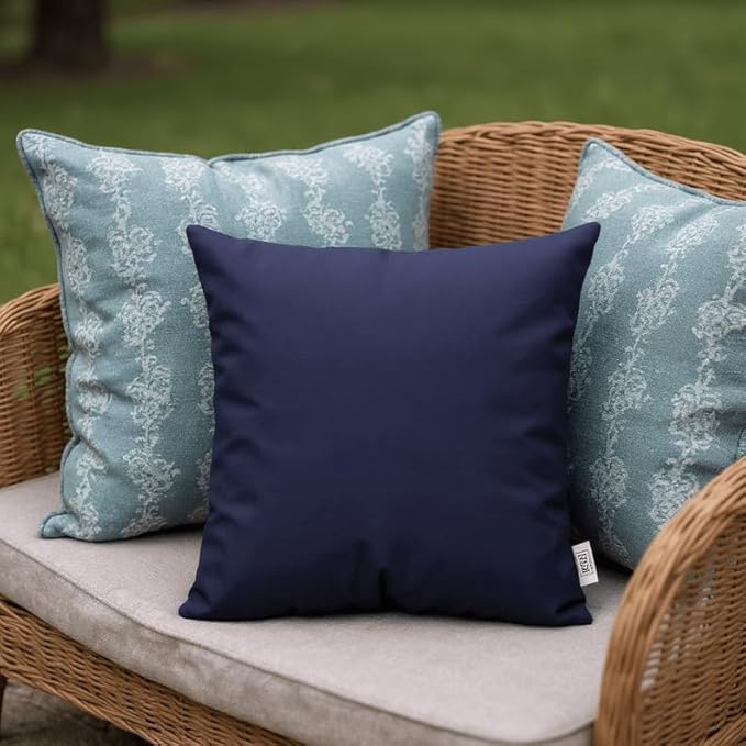 RSH DECOR: Sunbrella Square Throw Pillows Set of 4 | 17" x 17" | Water and Fade-Resistant Performance Fabric | Outdoor Pillow Covers with Down-Alternative Inserts | Canvas Navy Blue