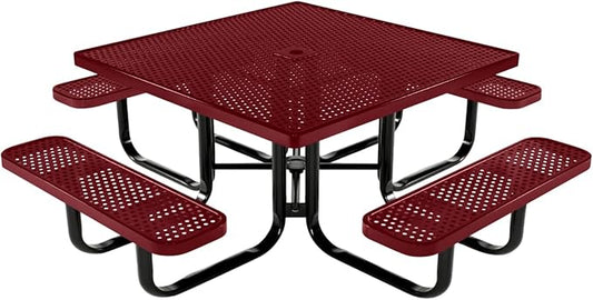 COATEDOUTDOORFURNITURE Heavy-Duty Portable Outdoor Kids Table with Umbrella Hole, Punched Steel Kids Picnic Table, Commercial-Grade, Made in America (46 in, Square, Childrens, Burgundy)